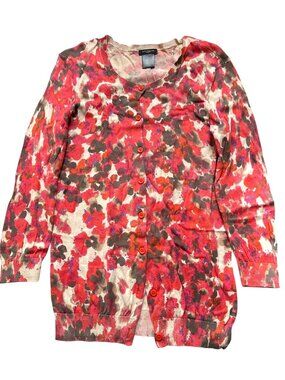 Ann Taylor Spring Cardigan Sweater Floral Knit Size XS Pink Gray Flowers